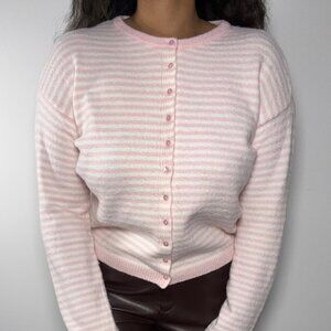 Pink & Cream Striped Knit Cardigan | Soft Coquette Style